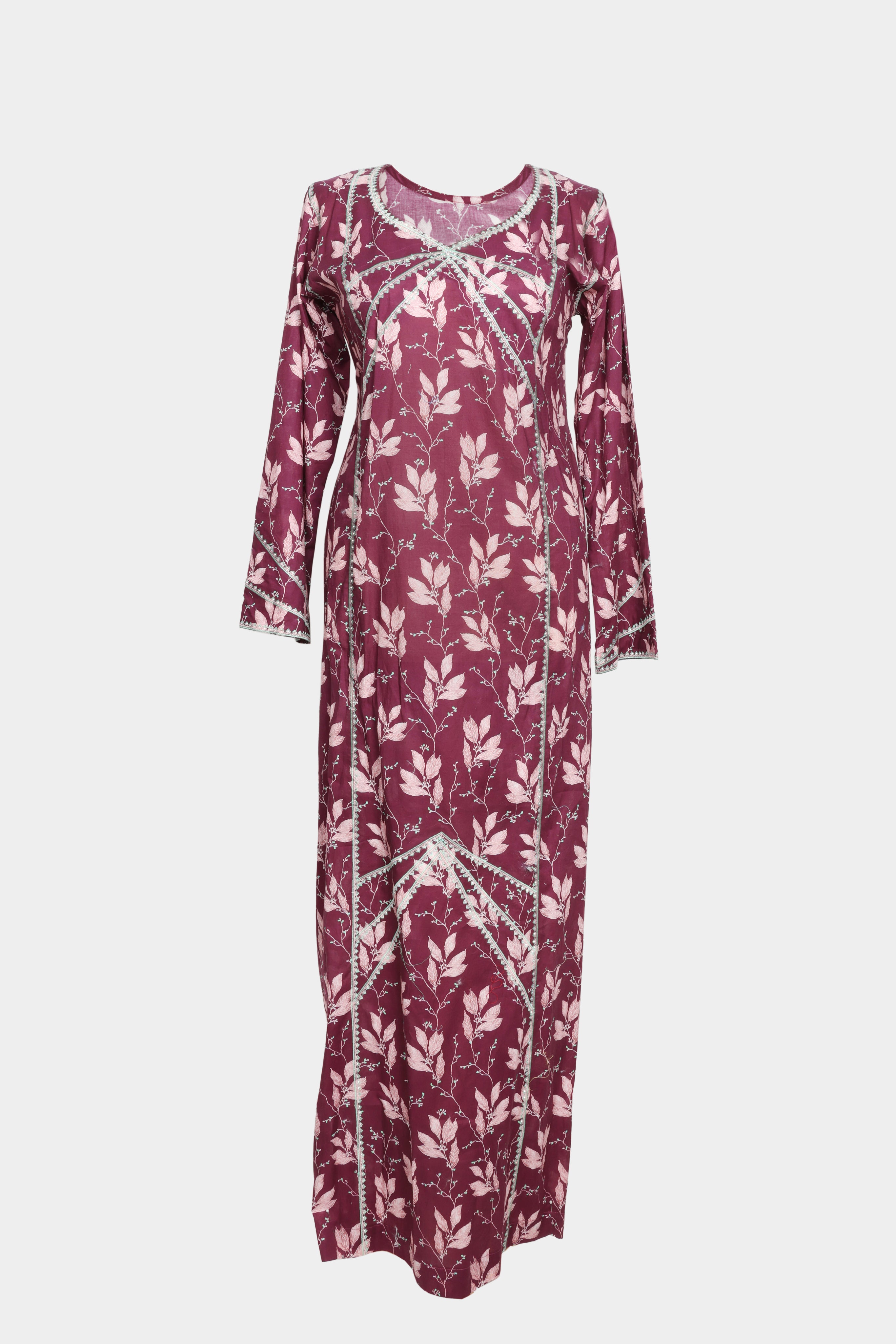 Maroon Leaf Embroidered Jalabiya