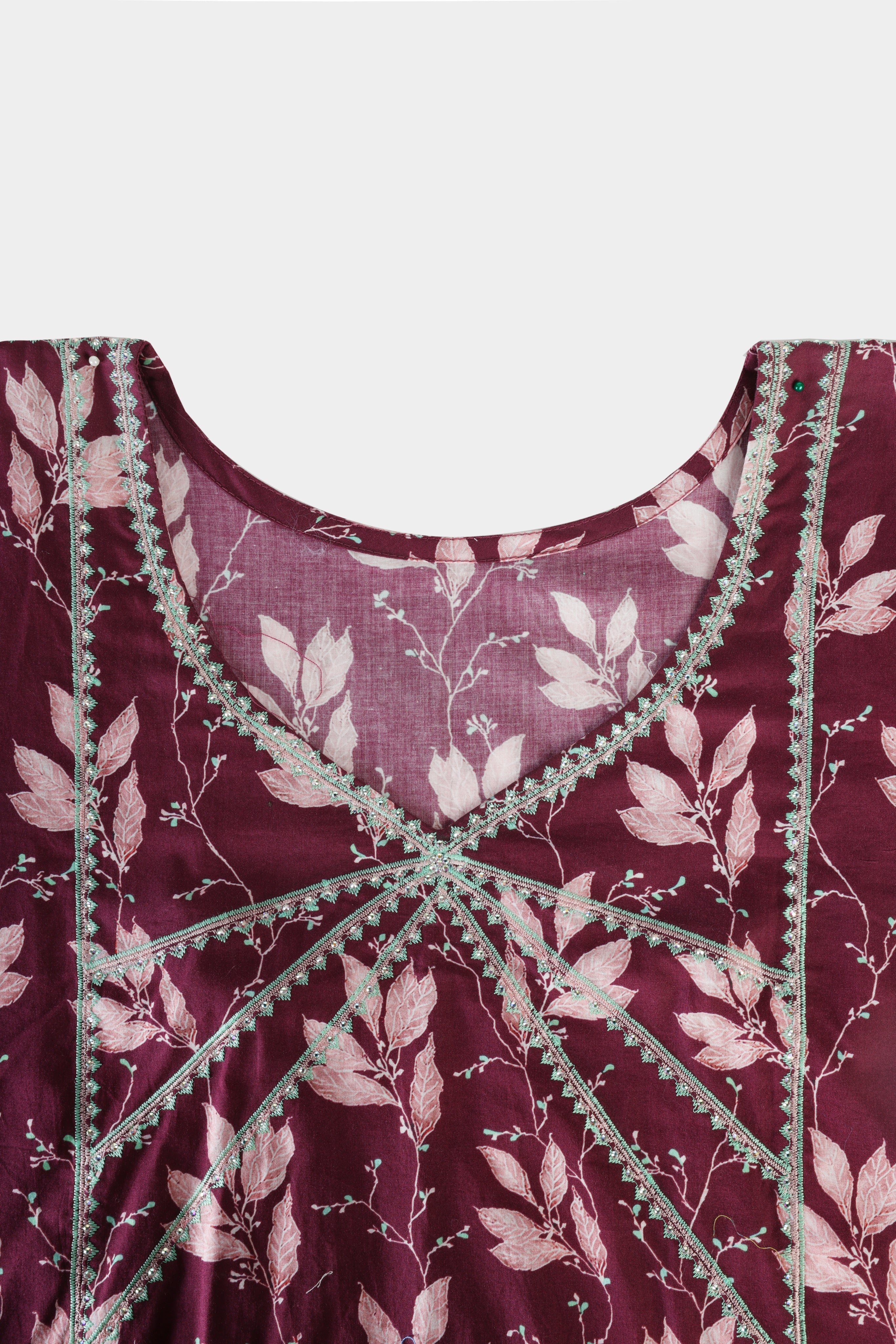 Maroon Leaf Embroidered Jalabiya