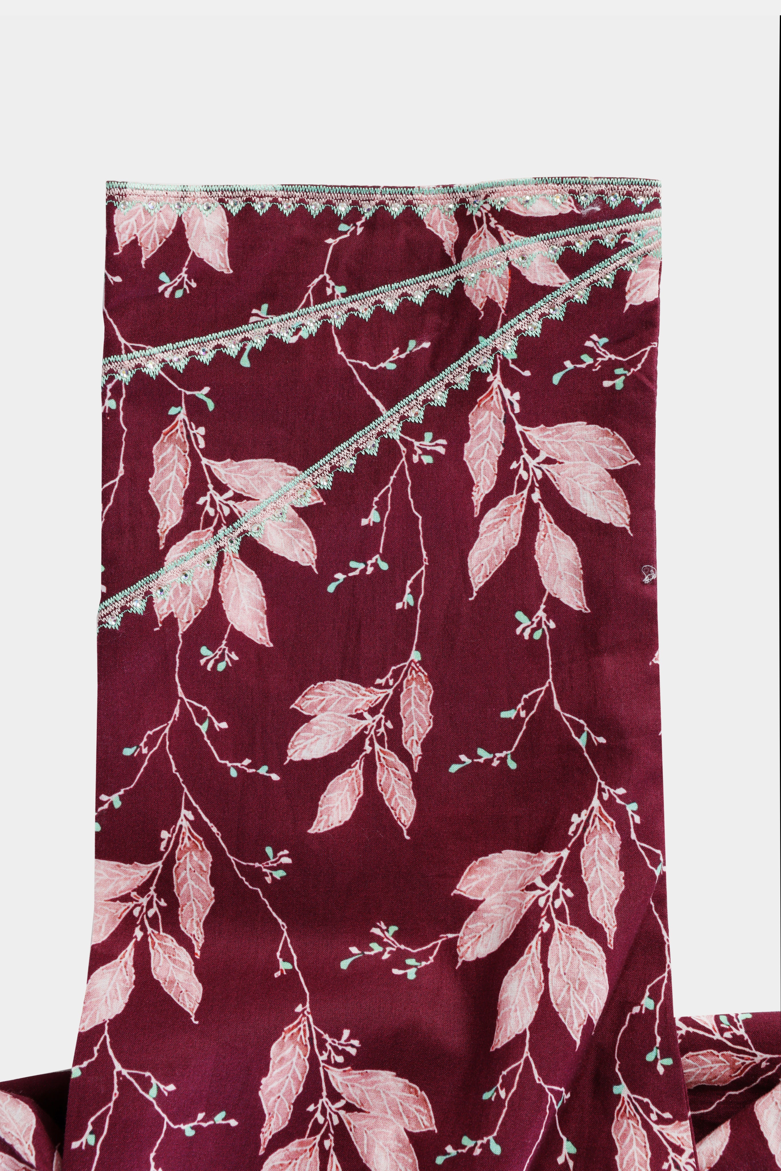 Maroon Leaf Embroidered Jalabiya