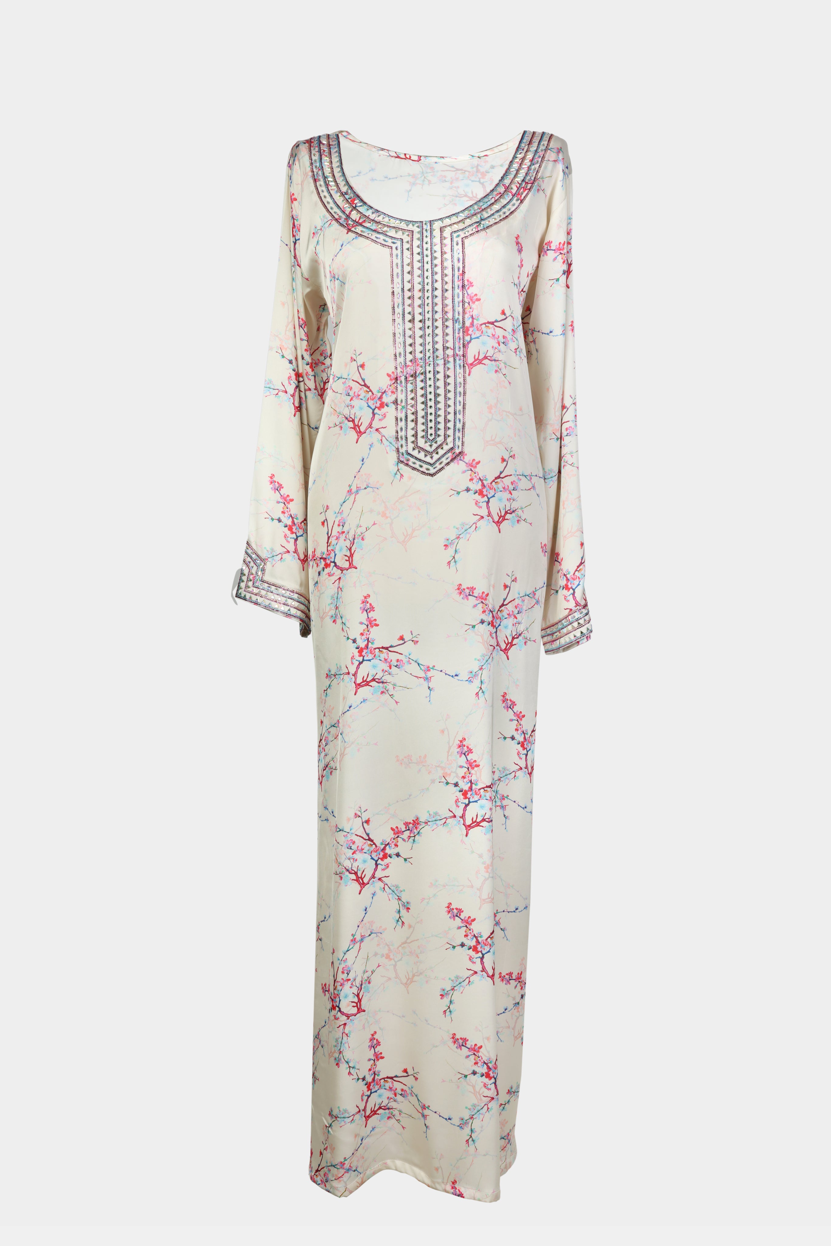 Cream Blossom Embroidered Jalabiya