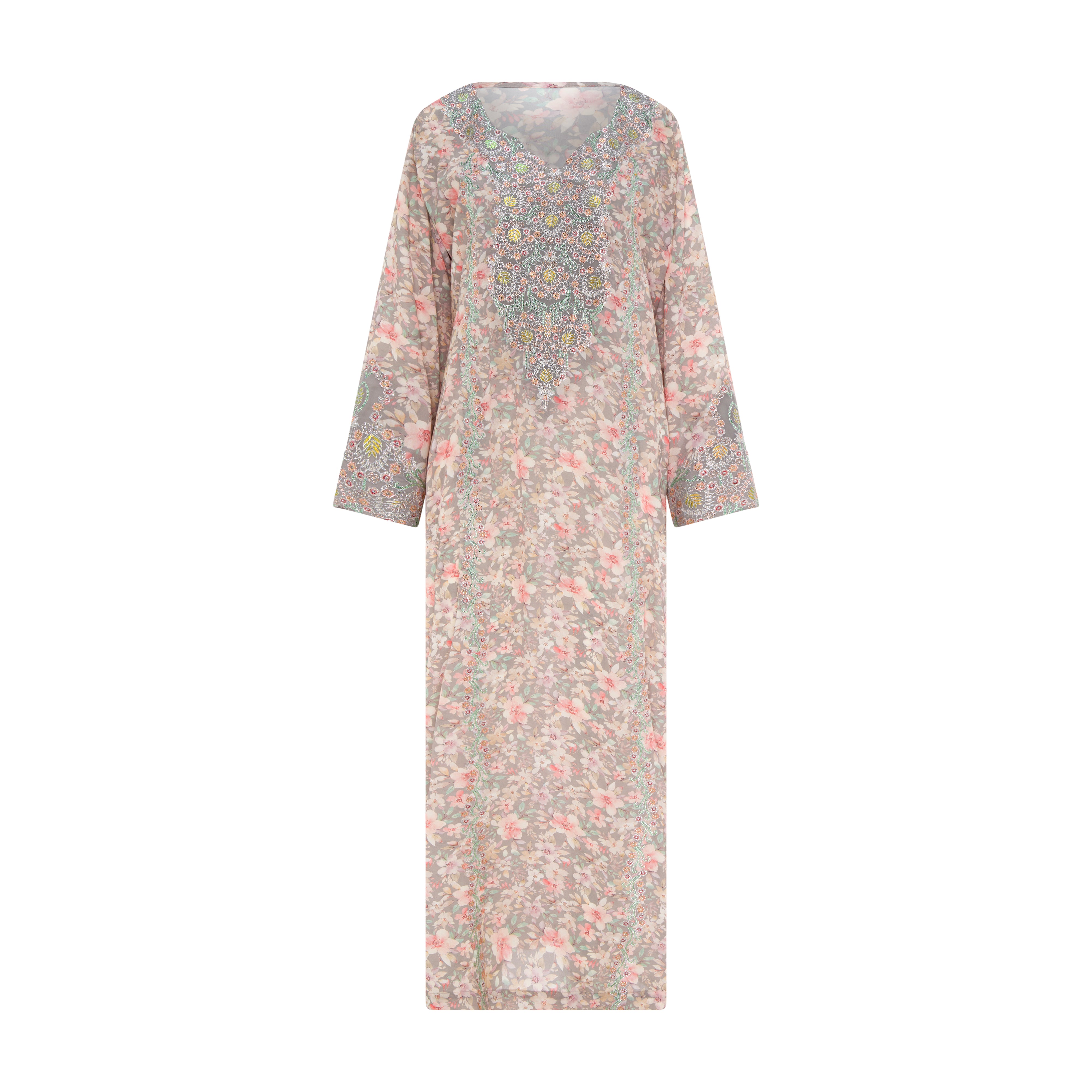 Elegant Grey Floral Mukhawar | Silk Matfi Fabric