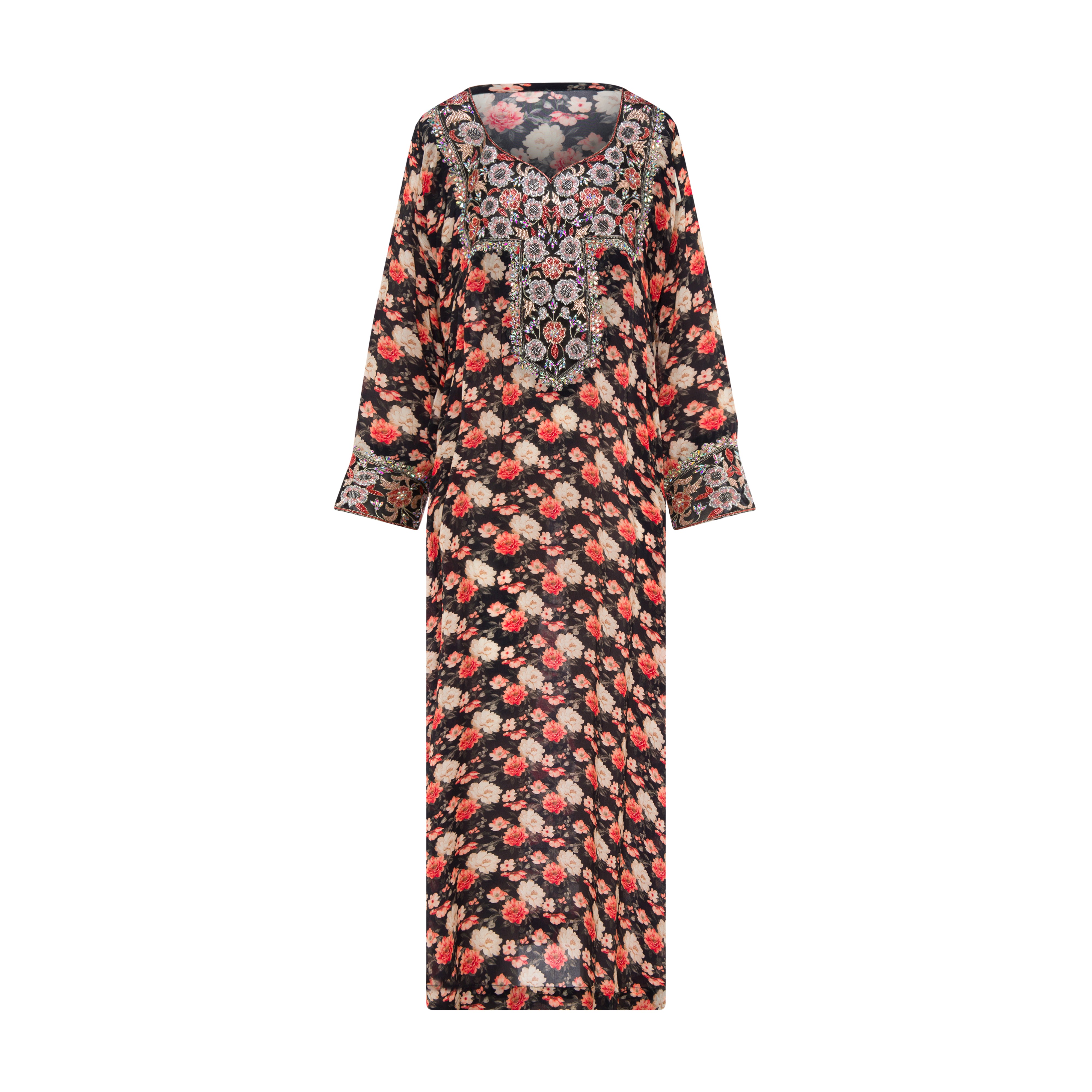 Black & Red Floral Mukhawar – Embellished Luxury Edition