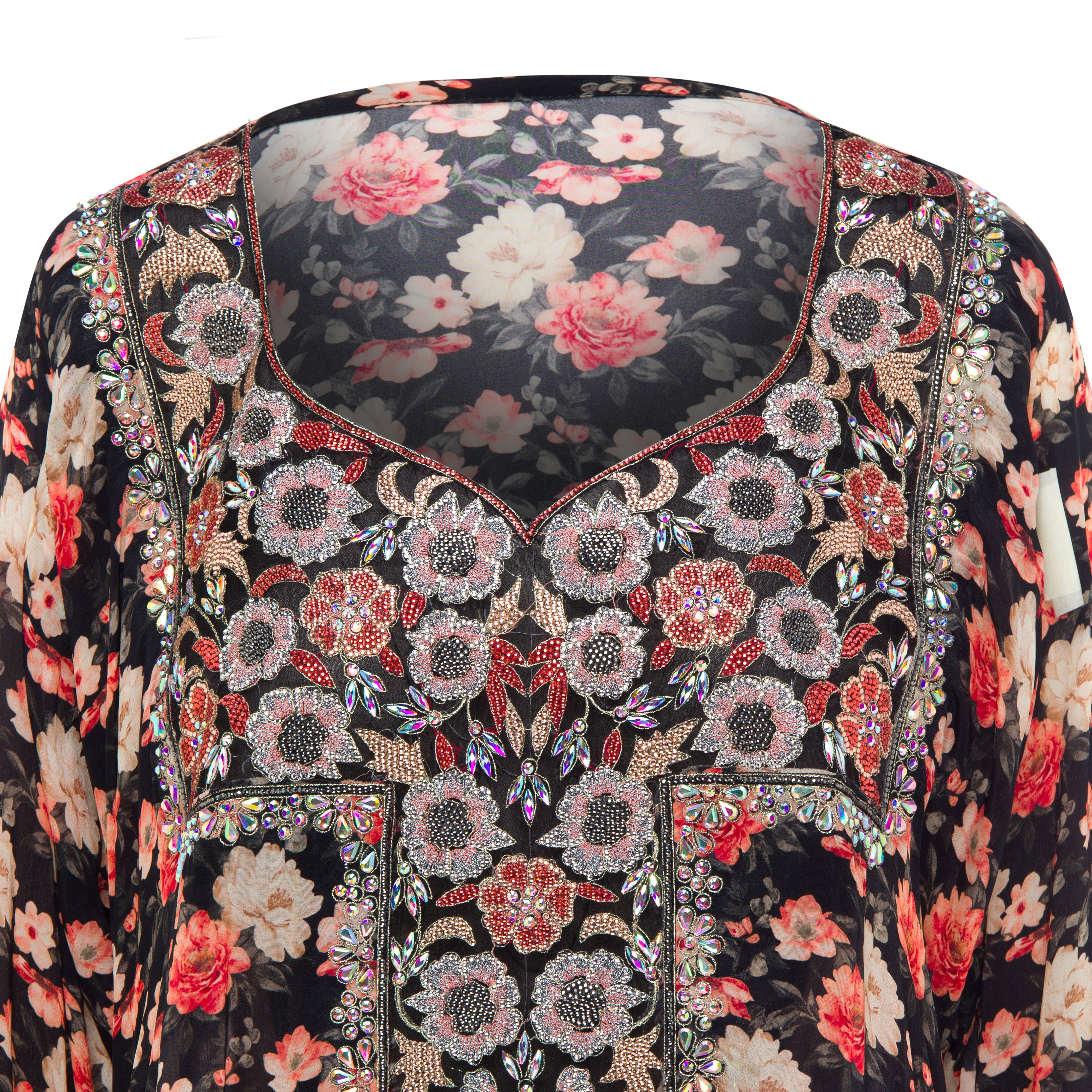 Black & Red Floral Mukhawar – Embellished Luxury Edition
