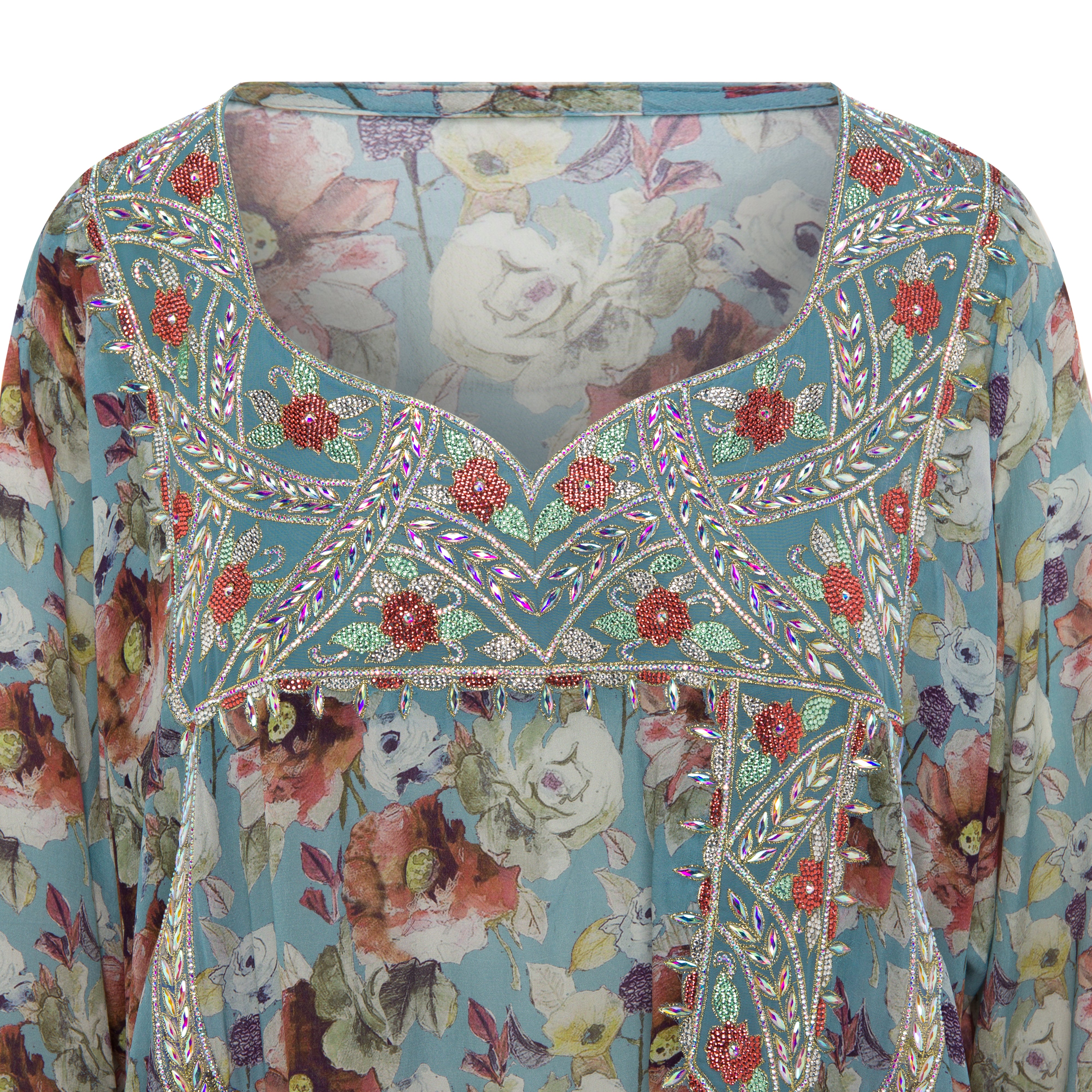 Turquoise Floral Mukhawar | Arbi Crystal Work on Silk Hindi