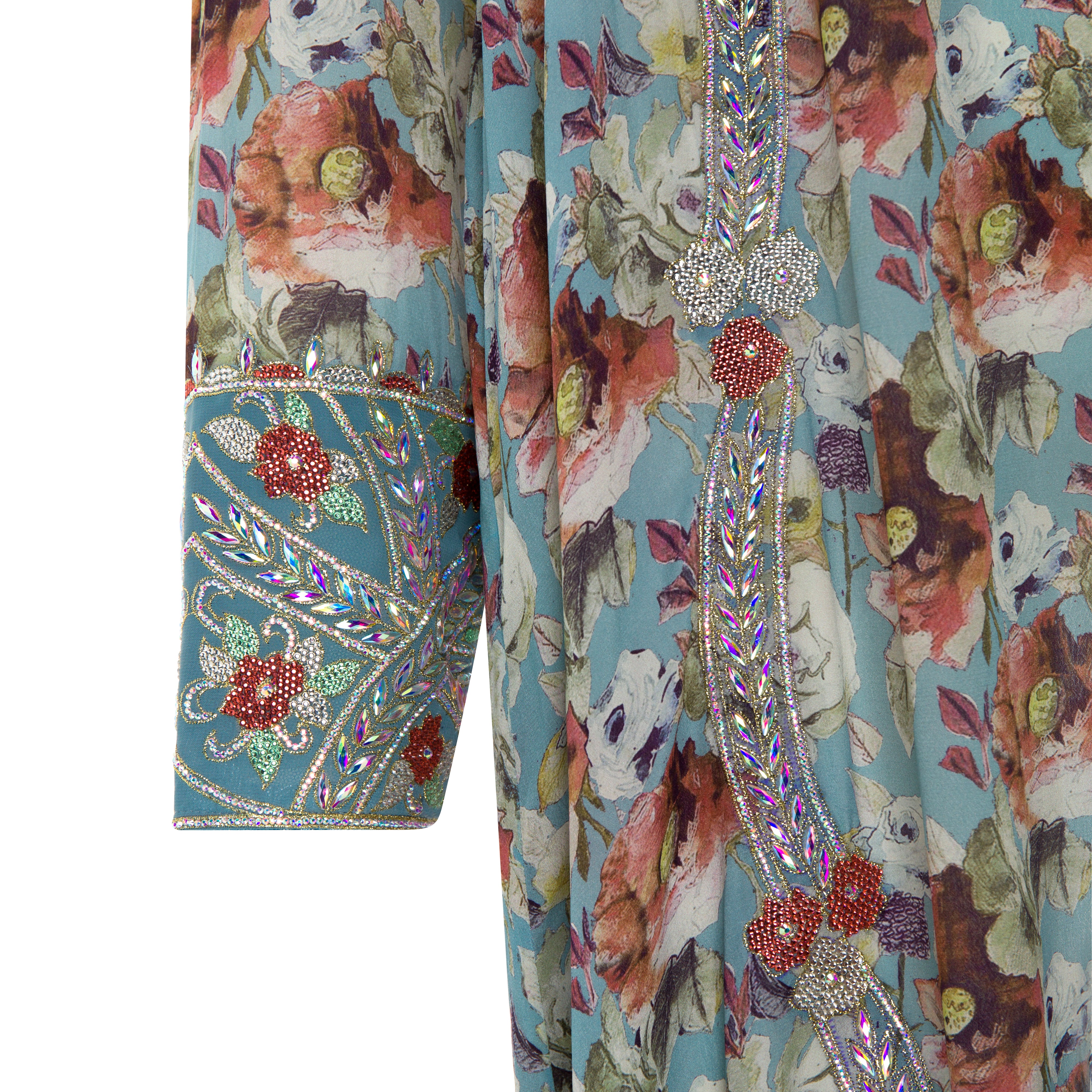 Turquoise Floral Mukhawar | Arbi Crystal Work on Silk Hindi