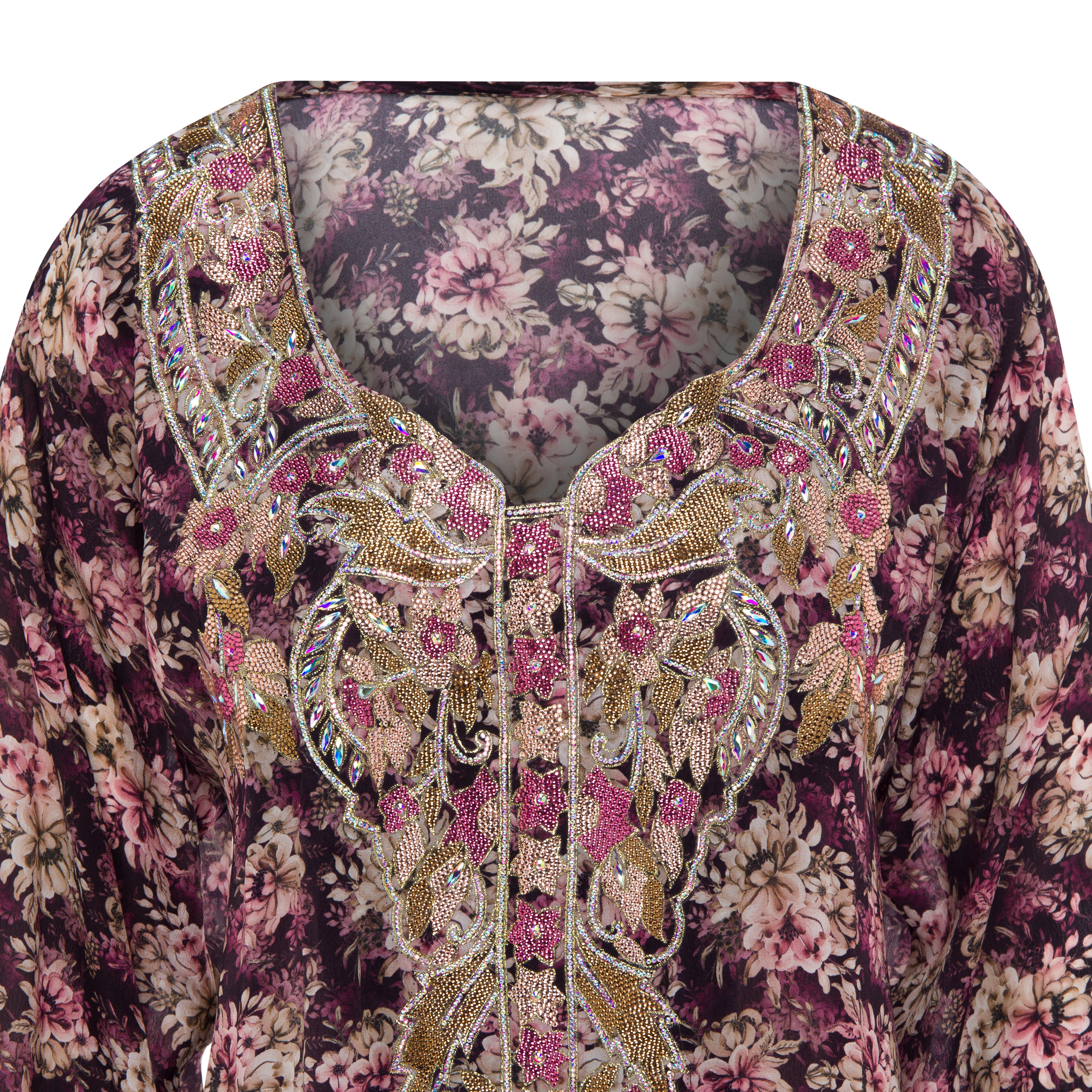 Deep Rose Mukhawar | Intricate Beaded Embroidery on Silk Hindi