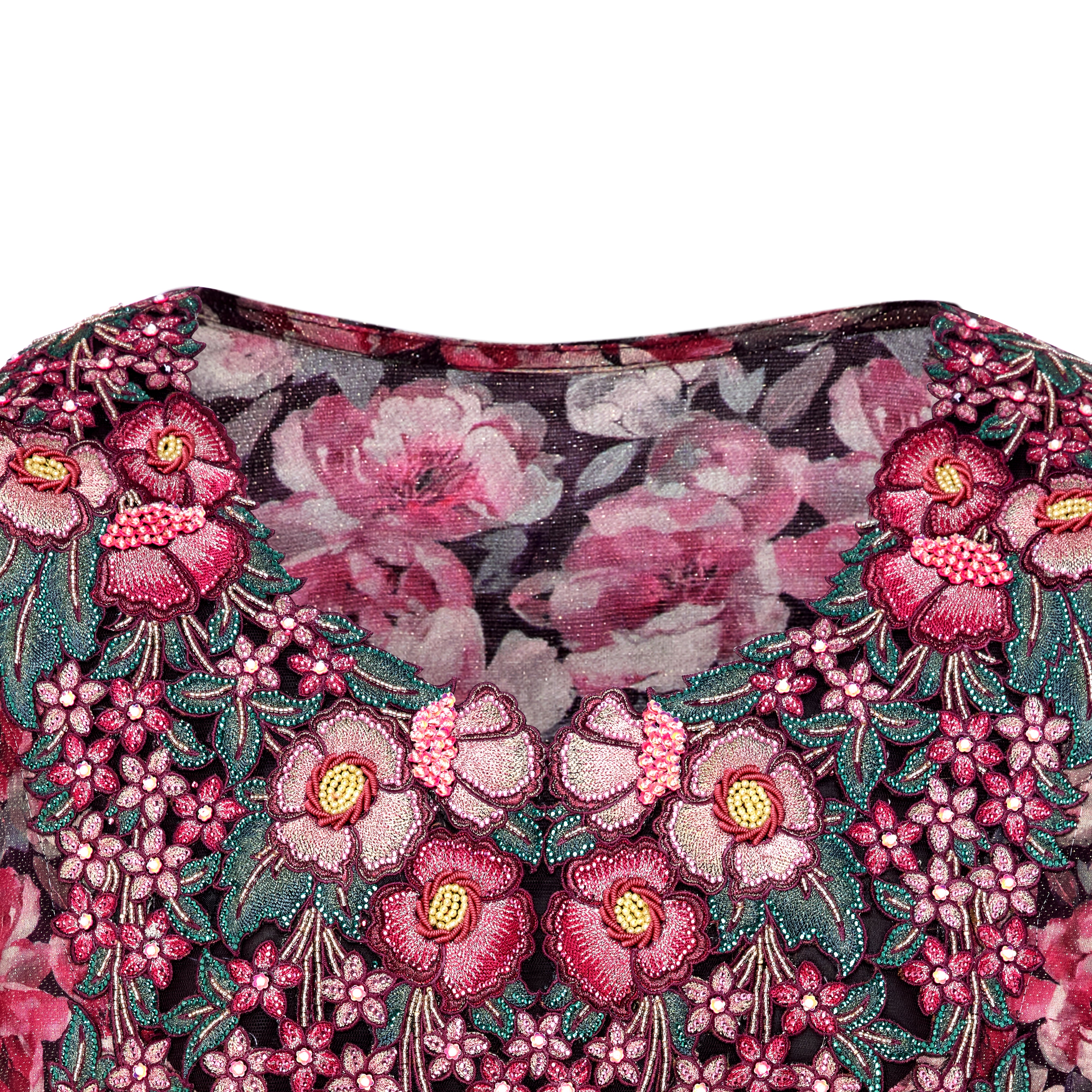 Rosa Luxe Mukhawar | Silk Hindi with 3D Floral Embroidery, Folak& Crystals