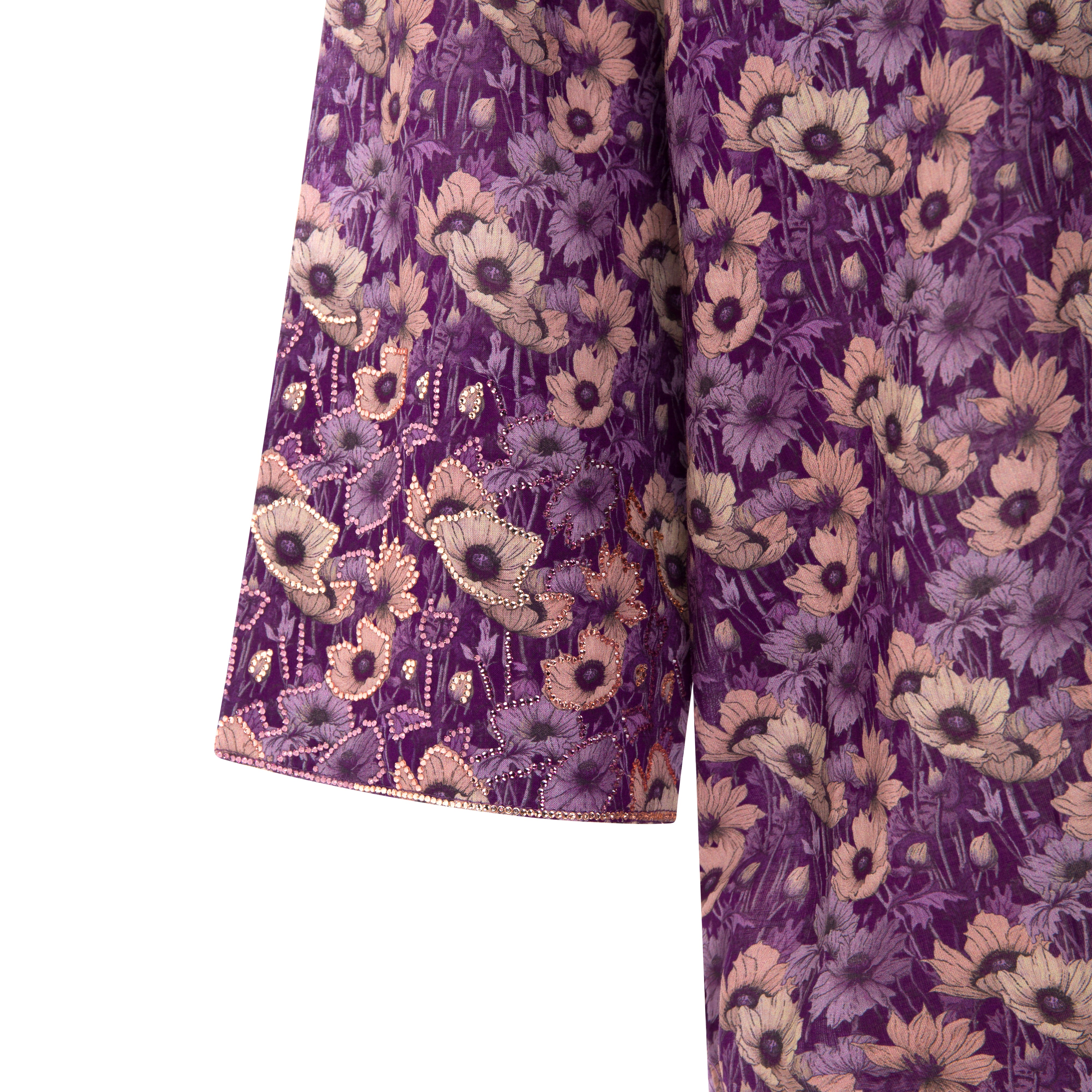 Purple Floral Cotton Dress | Crystal &Tahdeed Work